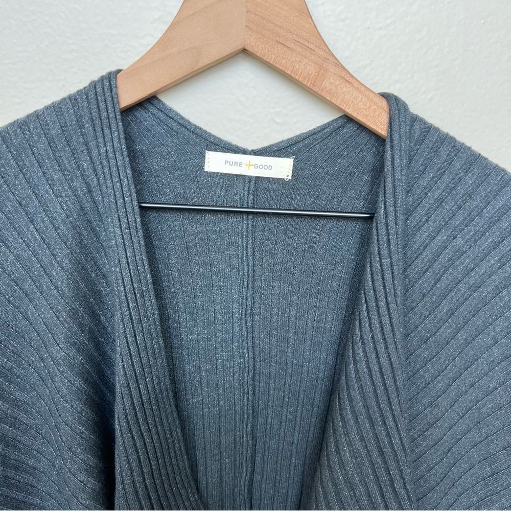 ANTHROPOLOGIE Pure + Good Charcoal Grey Amanda Shawl Kimono Cardigan OS Knit - Picture 4 of 9